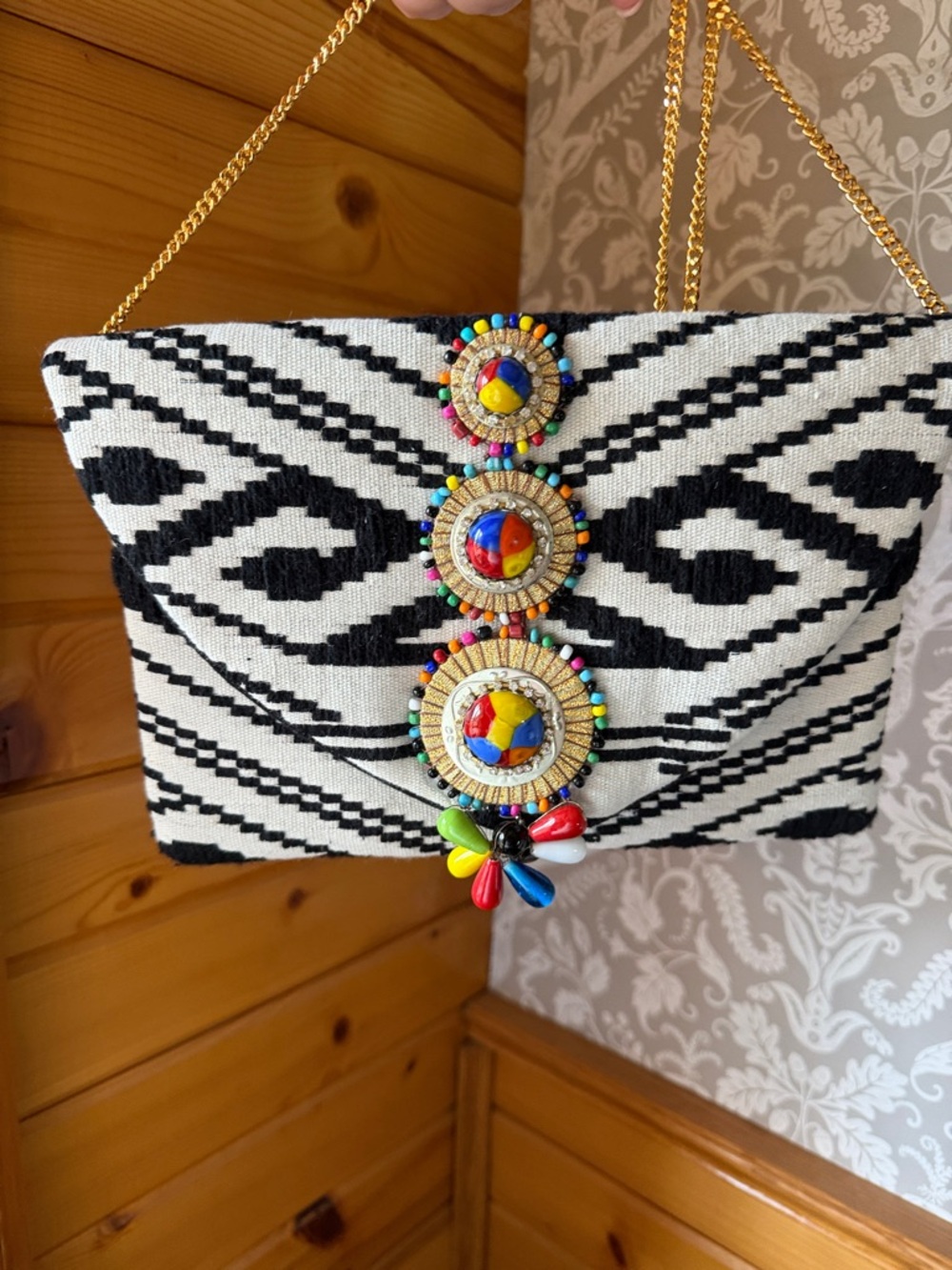 Francesca’s Collection Glass Bead Evening Bag Clutch w/ Chain Strap